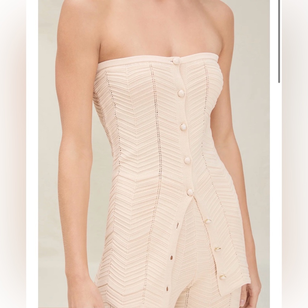 DEVON WINDSOR Strapless Knit Button-Front Dress in Blush Nude